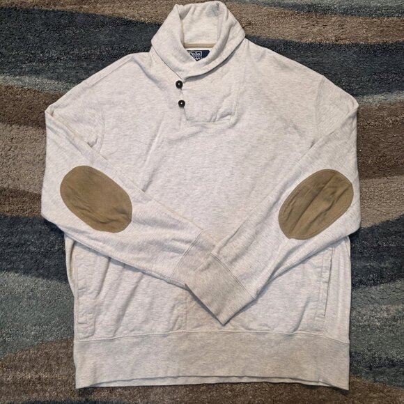 VTG Polo Ralph Lauren Sweater Mens XL Gray Leather Elbow Patches Cotton - Picture 1 of 9